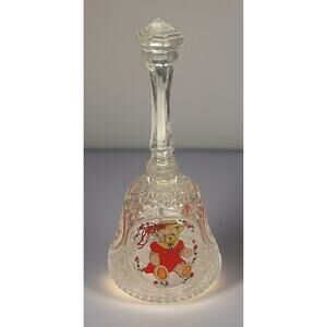 VTG 8" Glass Bear Bell Figure Flowers Rose Bow Berenstain ? Country Farmhouse